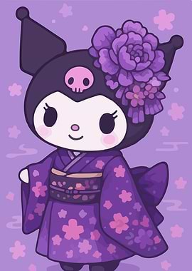 Kuromi in Kimono with Floral Accent
