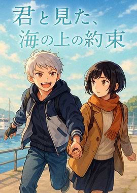 Anime Couple Holding Hands by the Sea