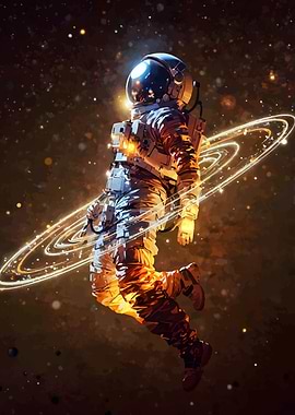 Astronaut in Space with Glowing Rings
