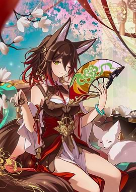 Girl with Fox Ears and Fan