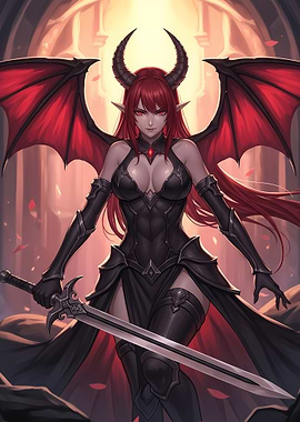 Red-haired Demon Girl with Sword