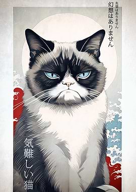 Grumpy Cat Ukiyo-e Style Portrait