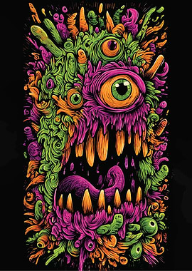 Colorful Monster Illustration on Black Background