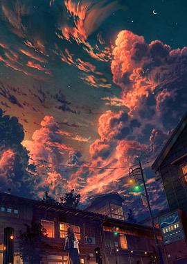 Anime Girl Under Dramatic Sky