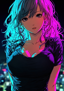 Anime Girl with Neon Lighting