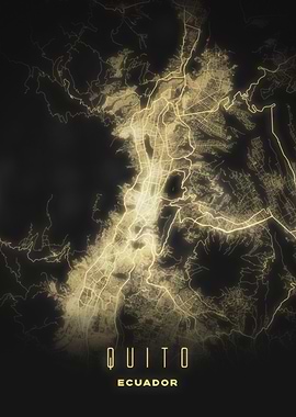Quito, Ecuador - Radiant City Map Poster, Modern Night Urban Wall Art