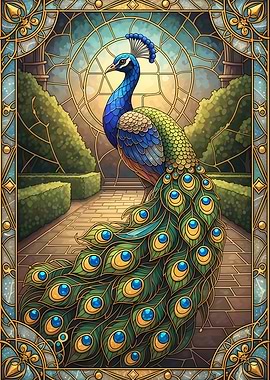 Peacock in Stained Glass Style