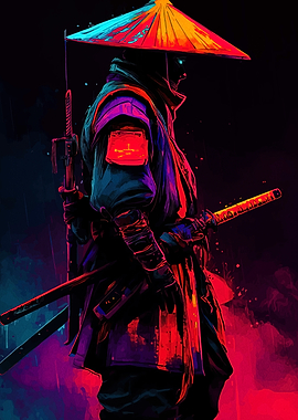 Neon Samurai Warrior with Katana