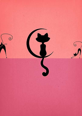 Cats on the Moon Silhouette Art