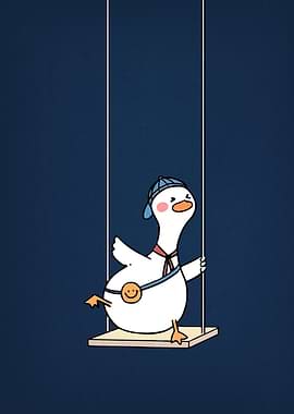 Cartoon Duck on Swing