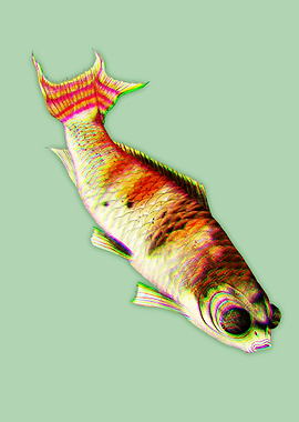 Abstract Chinese Goldfish Illustration on Green Background