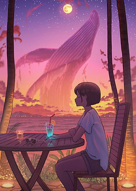 Girl, Whale, and Sunset
