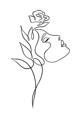 Woman and Rose Line Art
