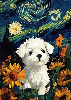Dog in Starry Night Style