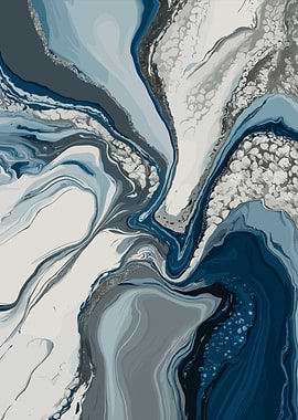 Abstract Blue and Gray Marble Art