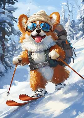Corgi Skiing Adventure