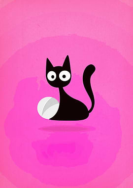 Cartoon Black Cat with Ball