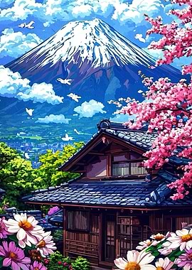 Mount Fuji Traditional Japanese House