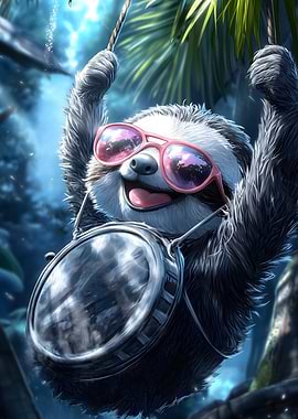 Cool Sloth Swinging in Jungle
