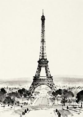 Eiffel Tower Black and White Painting