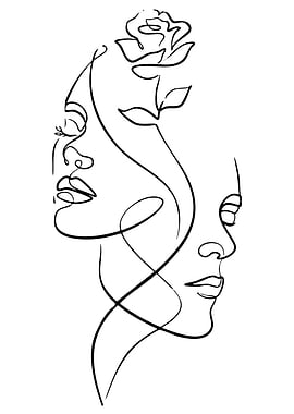 Minimalist Line Art: Faces and Rose