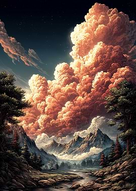 Dramatic Clouds Over Mountain Landscape
