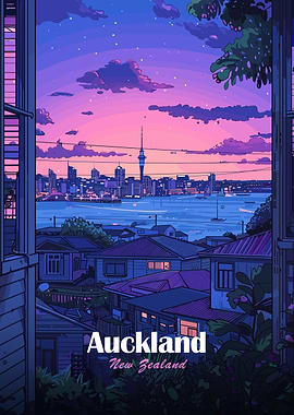 Auckland, New Zealand Cityscape at Sunset