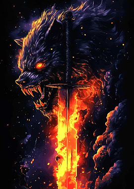 Fiery Wolf and Sword