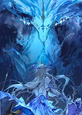 Blue Dragon and Elf Digital Art