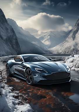 Car in Snowy Mountains