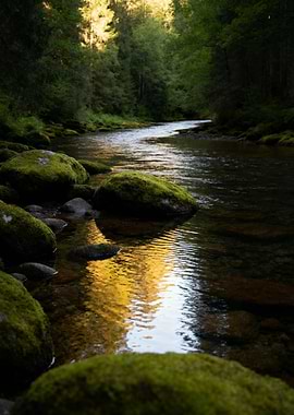 Mossy Rocks in Forest River