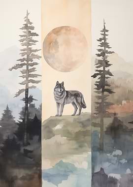 Wolf Under Moonlit Trees