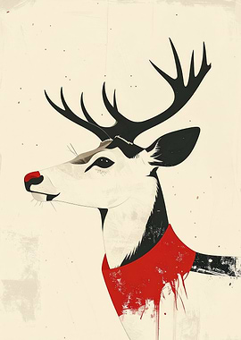 Stylized Deer with Red Scarf