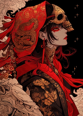 Red Hooded Figure with Skull Mask