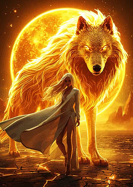 Woman Golden Wolf Fantasy