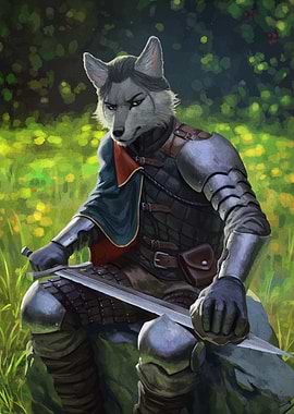Wolf Warrior Sharpening Sword in Forest