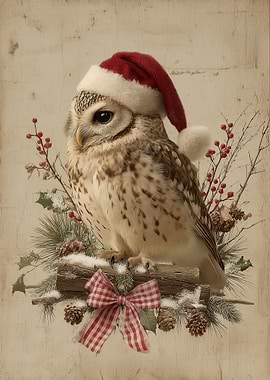 Christmas Owl with Santa Hat