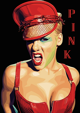 Pink Portrait with Red Hat