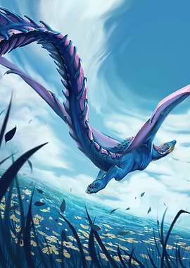 Blue Dragon Flying Over Field