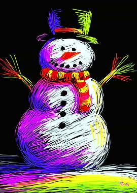 Neon Snowman with Vibrant Winter Glow