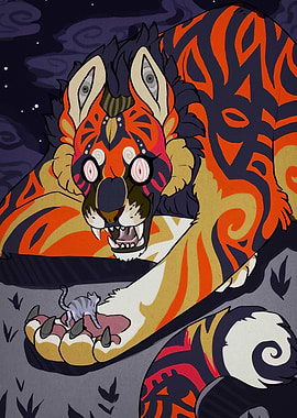 Stylized Tiger with Small Cat