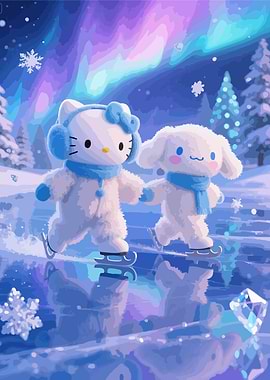 Hello Kitty and Cinnamoroll Ice Skating