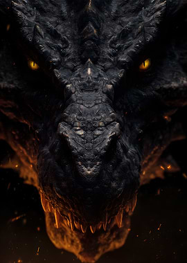 Dragon face close-up with glowing eyes