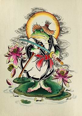 Frog Samurai with Katana and Lotus