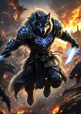 Armored Wolf Warrior Fantasy Battle