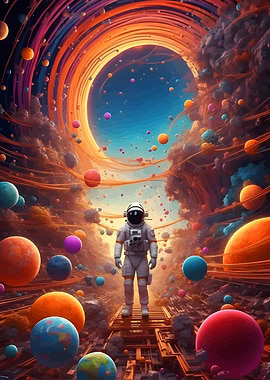 Astronaut in Colorful Space Landscape