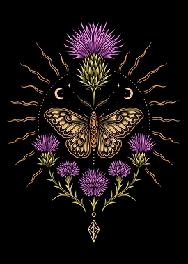 Moth and Thistle - Mystical Botanical Art