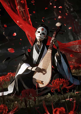 Masked Musician in Red Spider Lily Field