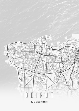 Beirut, Lebanon - Minimalist Waterfront City Map Poster, Modern Wall Art