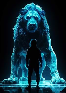 Man and Lion Statue Blue